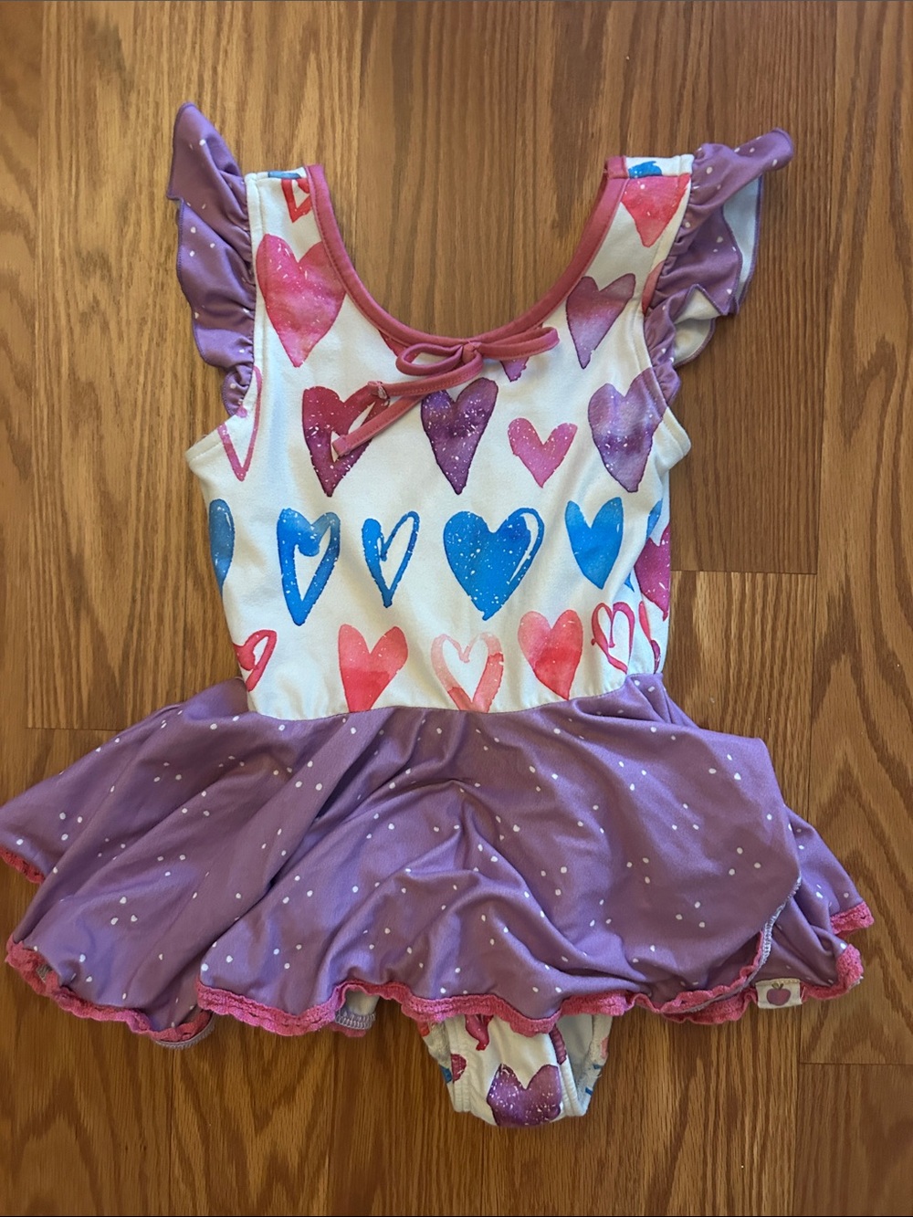 cheeky plum Purple & Multicolor Heart Dance Leotard with Skirt
